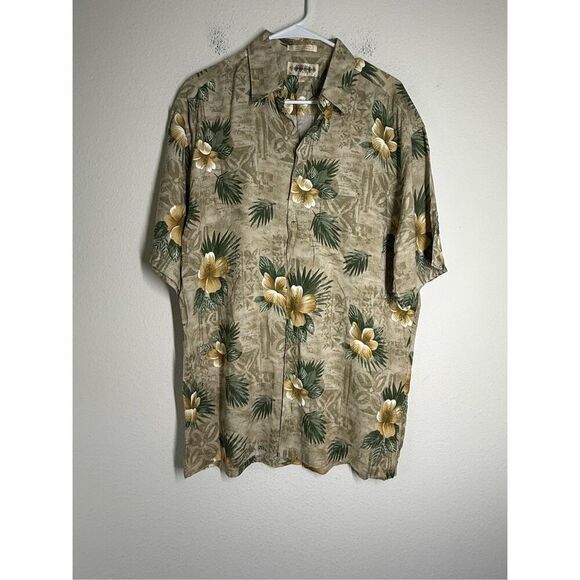 Vintage Campia Moda Men’s Short Sleeve Hawaiian Shirt Beige Hibiscus Size M - Picture 1 of 8